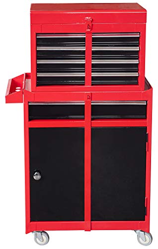 BIG RED ATBT1204R-RB Torin - Organizador de Herramientas de Taller con Ruedas para cochera, con 4 cajones Desmontables con Armario de Almacenamiento Grande y Estante Ajustable, Rojo/Negro