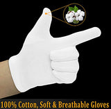 Ruvanti 24 guantes de trabajo 100% algodón blanco para hombres y mujeres. Perfecto para eccema, manos secas, hidratación, forros, jardín. Tela suave, transpirable, lavable y elástica para múltiples usos. 12 pares, mediano