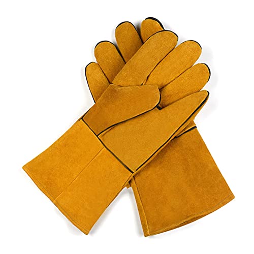 Guantes de Soldador Guantes de Soldador, Barbacoa Guantes de Cocina de Camping, Guantes de Trabajo de Chimenea de Soldador (Color : 2 pcs Yellow, Size : 34cm in Length)