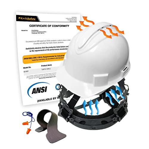 Casco de seguridad  de tortuga (10 rejillas de ventilación gratis, tapones para los oídos), estilo de gorra estándar (talla única) ANSI casco de seguridad OSHA ligero tipo 1 clase C, color blanco