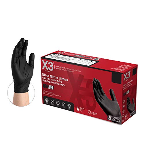 AMMEX - BX342100-BX - Nitrile Gloves - Disposable, Powder Free, Latex Free, 3 mil, Food Safe, Small, Black (Box of 100)