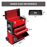 BIG RED ATRJF-C305ABDR - Caja de herramientas de metal portátil apilable con ruedas y 2 cajones, caja de herramientas para cochera o taller, color rojo