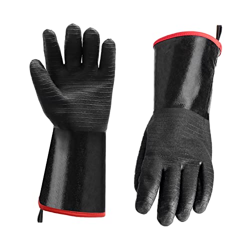 Guantes negros de neopreno resistentes al calor para barbacoa a °C tolerancia – Impermeable y resistente al aceite – Guantes de parrilla para hombres y mujeres – Guantes ignífugos de alto calor para cocinar – Hornear a la parrilla camping