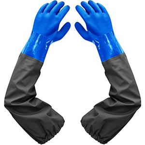 Haiou Guantes de PVC resistentes a los químicos, guantes de goma largos, guantes impermeables largos y guantes impermeables resistentes para trabajos químicos y ácidos, 25 pulgadas, L (azul)