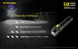 NITECORE E4K Next generation 21700 Compact EDC Flashlight - 4x CREE XP-L2 V6-4400 Lumens w/3x NITECORE NL2150HPR Rechargeable Li-ion Batteries