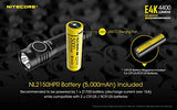 NITECORE E4K Next generation 21700 Compact EDC Flashlight - 4x CREE XP-L2 V6-4400 Lumens w/3x NITECORE NL2150HPR Rechargeable Li-ion Batteries