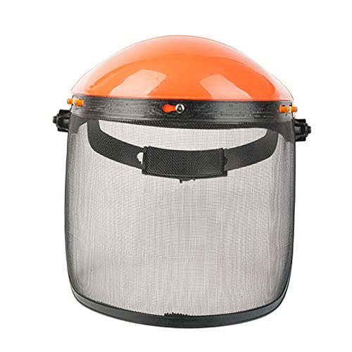 Pantalla facial de malla de resistencia con visera Casco para podadora de corte eléctrica, podadora, motosierra, tala , Gorras naranjas