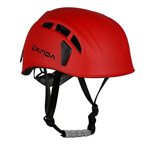 Casco de Protección Multifuncional para Escalada, Alpinismo, Senderismo con diseño Ajustable 52-62cm (Rojo)