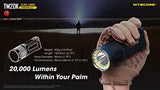 Nitecore TM20K - Foco de búsqueda LED táctica recargable USB-C de ultra alto rendimiento, 19 x CREE XP-L HD, 20000 lúmenes con 2 fundas de batería Eco Sensa gratis