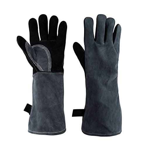 Guantes de soldadura, resistentes al calor/al fuego, guantes de forja de cuero, manga extra larga de 16 pulgadas y gancho ignífugo