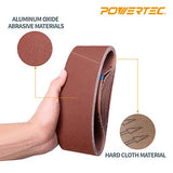 POWERTEC 110810 - Correas de lijado de óxido de aluminio de grano 80, papel de lija de alta calidad para lijadora de banda portátil, paquete de 10