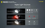 nitecore nu33 - Linterna frontal recargable USB-c de triple salida - 700 lúmenes - Cable de carga USB Eco-Sensa tipo C