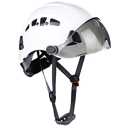 Casco duro de seguridad con visera – Casco ajustable aprobado por ANSI Z89.1 – suspensión de 6 puntos y sombreros duros ventilados, casco de seguridad clase C para trabajo de construcción (A1 visera tintada blanca)