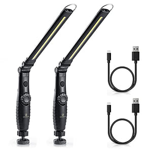 ORHOMELIFE Luz de trabajo LED recargable – 750 lúmenes linterna LED plegable linterna de mano inalámbrica luz de trabajo con base magnética, rotación de 360°, indicador de potencia para reparación de coche, garaje, hogar (paquete de 2)