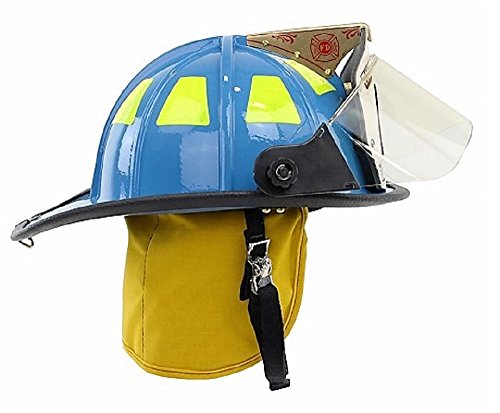 Casco de bomberos con protección Tuffshield de 4 pulgadas, forro de franela estándar, orejera Nomex, correa para barbilla con liberación rápida, diapositiva cartero, águila serigrafiada de seda de 6 pulgadas y reflejo lima/amarillo, a