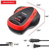 TEROMAS Compresor de aire inflador de neumáticos, bomba de aire portátil CC/CA para neumáticos de coche 12 V CC y otros inflables en casa 110 V CA, bomba eléctrica digital con medidor de presión (rojo)