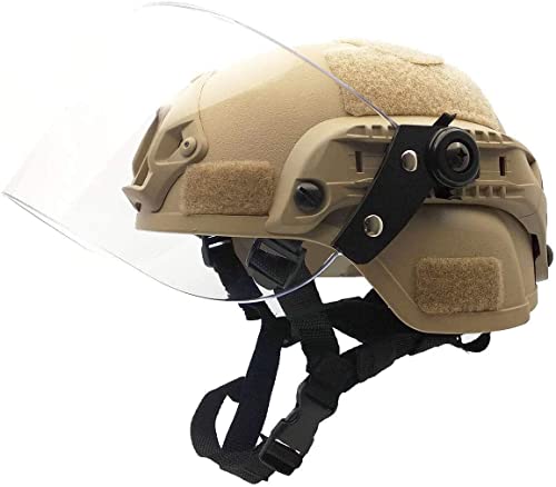 Casco De Protección Rápida con Parasol Transparente Gafas Deslizantes Y Soporte NVG Y Rieles Laterales (Color : Tan, Size : 55-60cm)