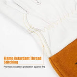 Guantes de  soldador Tig de piel de cabra con cuero de vaca extra largo, resistente al calor/fuego, barbacoa/almacén/resistente/guantes de manejo de animales, extremadamente suaves y flexibles, 1 par