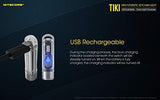 NITECORE TIKI Mini Futuristic LED Llavero Luz 300 Lumens-Integrado Batería de iones de litio recargable