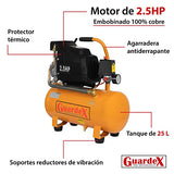 Compresora Aire Tanque Compresor Lubricado Motor 2.5 HP 25 L