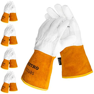 Guantes de  soldador Tig de piel de cabra con cuero de vaca extra largo, resistente al calor/fuego, barbacoa/almacén/resistente/guantes de manejo de animales, extremadamente suaves y flexibles, 1 par