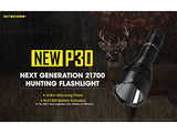 Nitecore P30 - Linterna LED (1000 lúmenes, 676 yardas, con cargador USB Nitecore UM10, batería recargable 18650 NL183 y 2 pilas de litio CR123A EdisonBright)