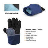 Guantes de soldador Ajuste for trabajos de soldador con soldadores de palma azul de espeso vaca, cuero, cuero, estufa de cocina, pinchazos, resistente a la punción Barbacoa Guante