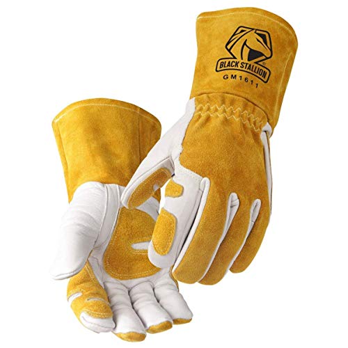 Guantes de soldador  de piel de vacuno con palma reforzada y pulgar y dedo índice, índice sin costuras, puño de 5 pulgadas para protección adicional (mediano)