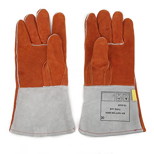Guantes de soldador, guantes de soldadura eléctrica guantes de soldador de cuero de vaca gruesos guantes de corte de doble capa alargados un par(Rojo)