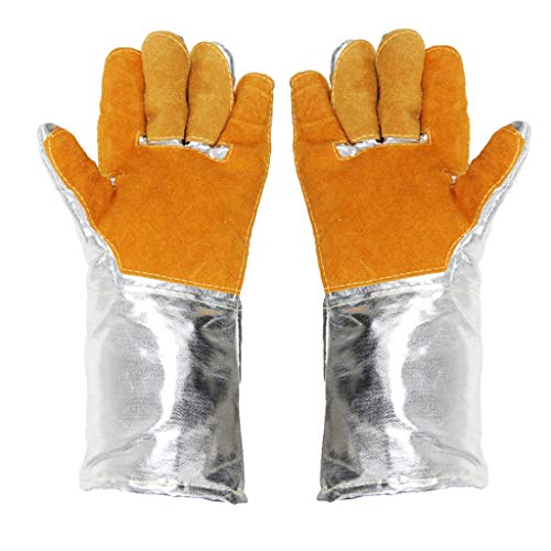 Guantes de Soldador Aislamiento Guantes industriales, Cuero, Guantes de Papel de Aluminio, Horno, Anti escaldado, Fundición, Resistencia al Desgaste, Alta Temperatura, 500-1000 Grados