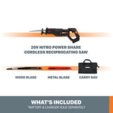Worx Nitro WX516L.9 - Sierra alternadora inalámbrica con motor sin escobillas (20 V, solo herramienta)