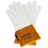 Guantes de  soldador Tig de piel de cabra con cuero de vaca extra largo, resistente al calor/fuego, barbacoa/almacén/resistente/guantes de manejo de animales, extremadamente suaves y flexibles, 1 par