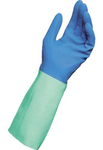 MAPA ProTector AFR-282 - Guante de nitrilo de mezcla de látex natural, resistente a los químicos, 0,026 pulgadas de grosor, Resistente a los químicos, Azul/Verde, Tamaño 10