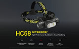 NITECORE HC68 - Faro de doble haz recargable tipo C, Luminus SST-40-W 2000 lúmenes, opciones de accesorios Eco-Sensa (+ 2 extras NL1835HP)
