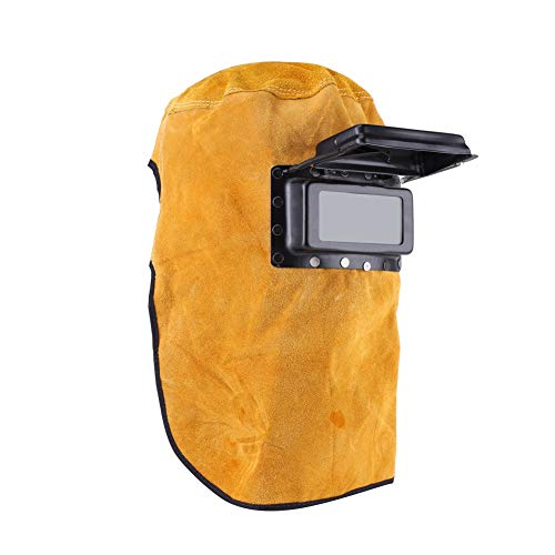 Capucha soldador con lente, capucha de soldadura de cuero, máscara de protección de casco de soldadura ajustable, absorción de sudor, resistente al calor, transpirable, para lugares de trabajo de soldadura