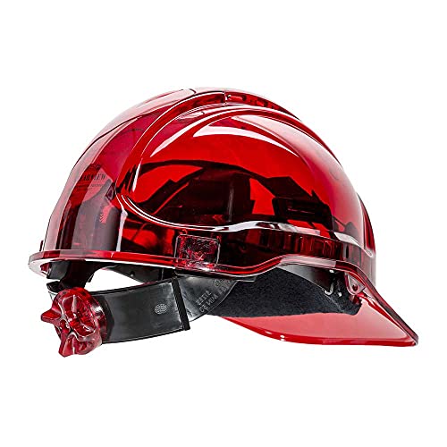 Casco duro de trabajo con trinquete ventilado en translúcido Hi Vis ANSI, rojo