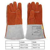 Guantes de soldador, guantes de soldadura eléctrica guantes de soldador de cuero de vaca gruesos guantes de corte de doble capa alargados un par(Rojo)