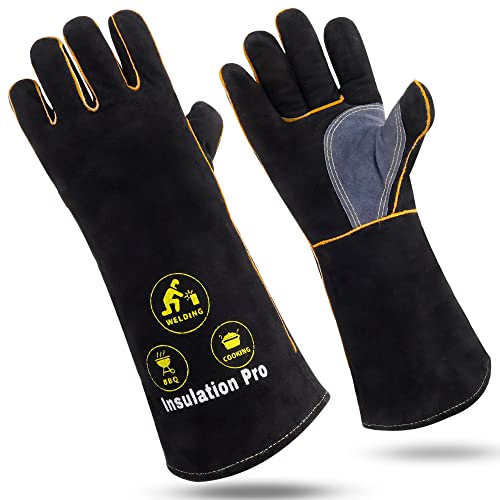 Guantes de soldador de piel para parrilla de 16 pulgadas, resistentes al calor/