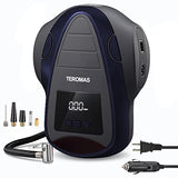 Teromas - Compresor de aire inflador de neumáticos, bomba de aire portátil CC/CA para neumáticos de coche 12 V CC y otros inflables en casa 110 V CA, bomba eléctrica digital de neumáticos con manómetro (azul)