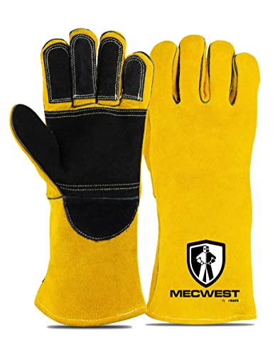 Guantes de soldador 14 pulgadas, calor, llama, forja, manoplas de palo, manejo de ollas, horno, parrilla, fuego, estufa, Tig Mig, barbacoa, animal (grande, palma reforzada doble)