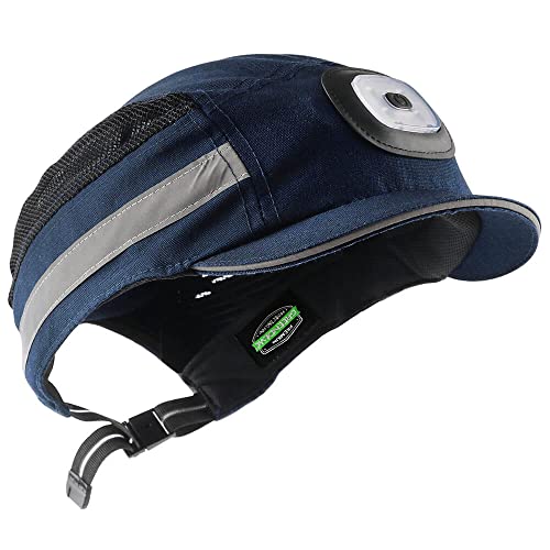 Gorra de Seguridad con iluminación LED, Gorro de Seguridad Transpirable, Ligero, Duro para Hombres y Mujeres, Recargable por USB, Color Azul Marino (Micro ala con iluminación LED)