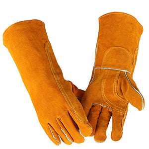 Guantes de soldador resistentes al calor, 16 pulgadas guantes de soldadura cuero de guantes de trabajo de seguridad de cuero para barbacoa, horno, soldador Tig, jardín y manejo de animales