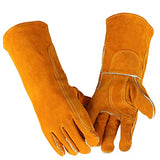 Guantes de soldador resistentes al calor, 16 pulgadas guantes de soldadura cuero de guantes de trabajo de seguridad de cuero para barbacoa, horno, soldador Tig, jardín y manejo de animales