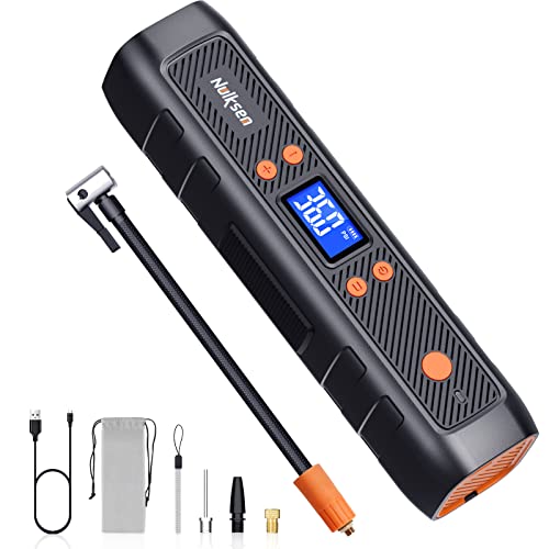 Nulksen Inflador de neumáticos, compresor de aire portátil, bomba de aire inalámbrica de 150 PSI para neumáticos de coche con batería de 6000 mAh, bomba de neumáticos eléctrica con medidor de presión luz LED para bola de motor de coche y bicicleta