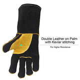 Guantes de soldador, de piel, resistentes al calor, resistentes al fuego, con costuras de Kevlar, resistentes al calor, para soldar, horno, parrilla, barbacoa, chimenea, estufa, soporte para ollas, soldador, 40,6 cm