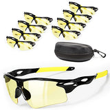 ROCKSAFE Gafas de seguridad (ámbar) de policarbonato resistentes a impactos y arañazos, gafas protectoras envolventes con bloqueo UV [paquete de 8]