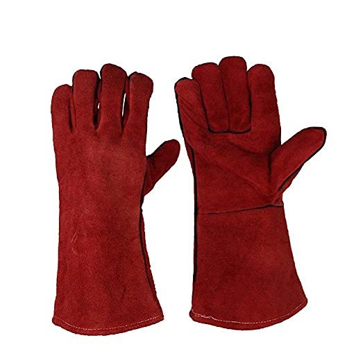 Guantes De Soldador, Guantes De Soldadura De Protección Laboral, Guantes De Soldadura De Piel De Vaca-14 Pulgadas_Rojo