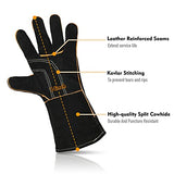 Guantes de soldador de cuero, resistentes al calor/fuego, guantes de barbacoa para chimenea, barbacoa, soldador, parrilla, horno, estufa, Tig, guantes de trabajo de utilidad general