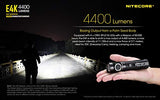 Combo: NITECORE E4K Next Generat Linterna – 4400 lúmenes con llavero Tiki Mini LE – 300 lúmenes