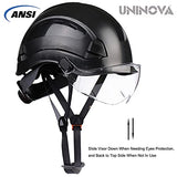 Casco duro de seguridad con visera – Casco ventilado aprobado por ANSI Z89.1 – Suspensión de trinquete de 6 puntos, perfecto para la construcción (02 Visera transparente negra)